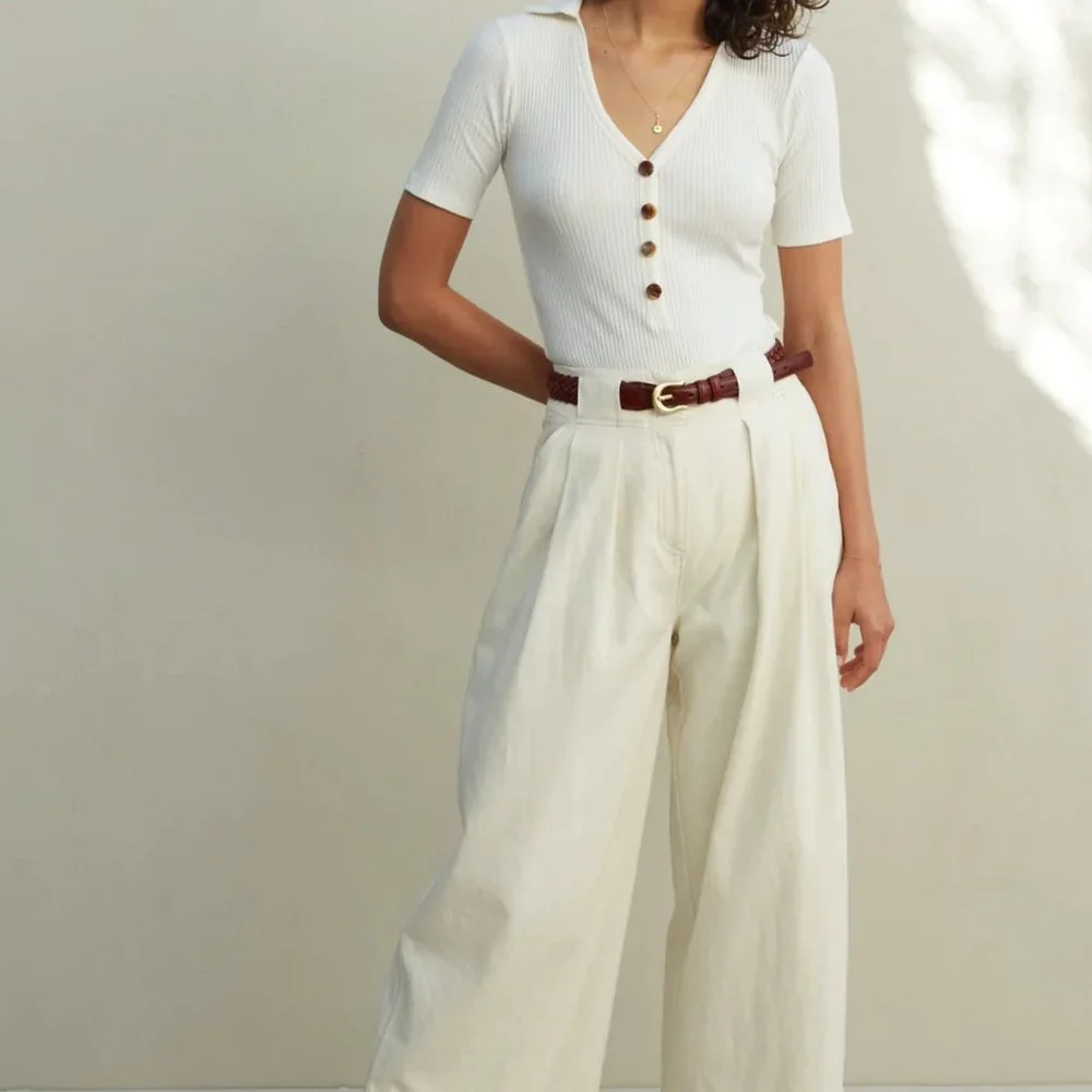 (Ships Free, NWT!) Marla Cream Wide Leg Pant with Organic Cotton by Sancia - Picture 5 of 5